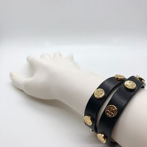 Tory Burch Bracelet Double Wrap Logo Black Leather